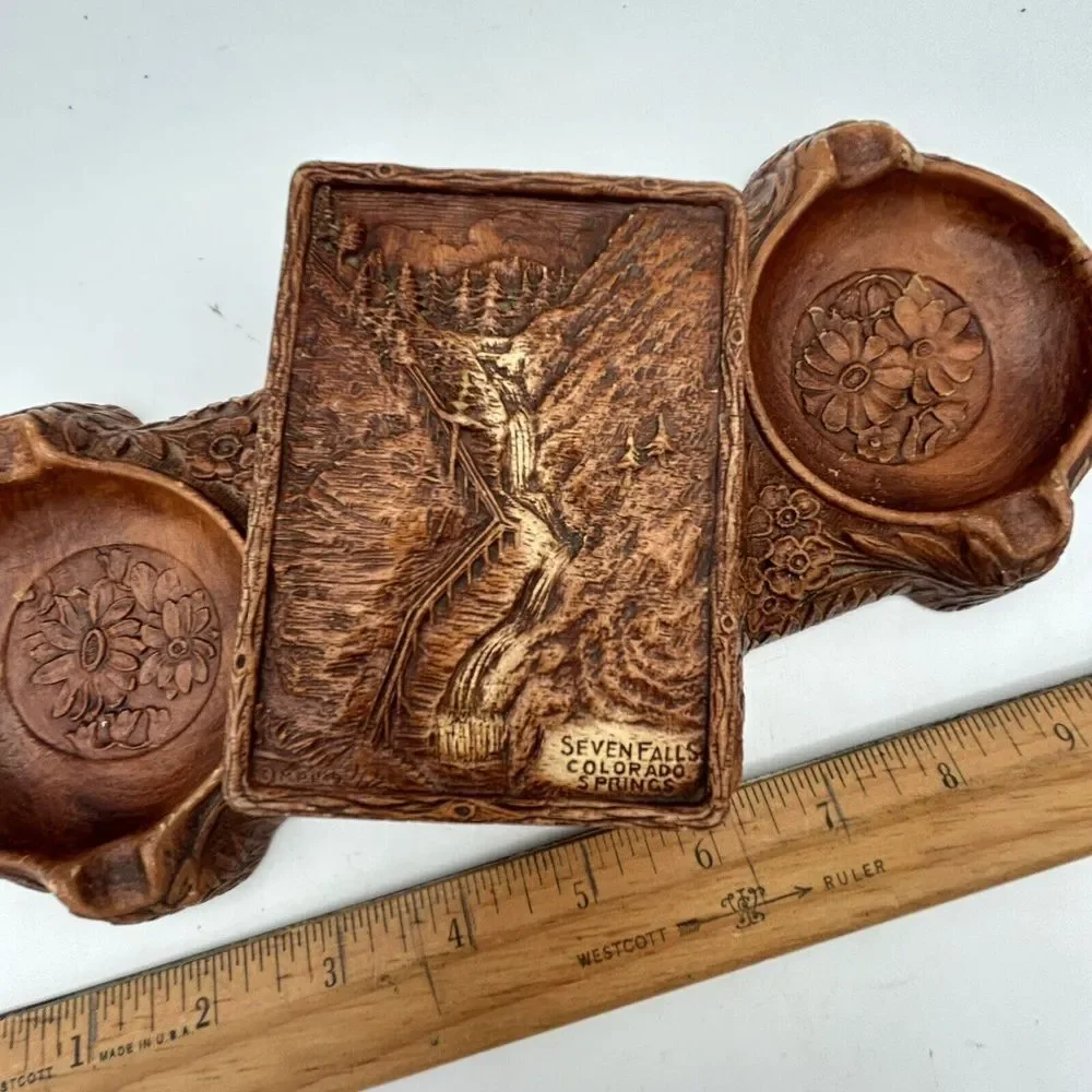 Vtg Desk Valet Cigarette Box Ashtray Seven Falls Colorado Springs MCM Trinket‎